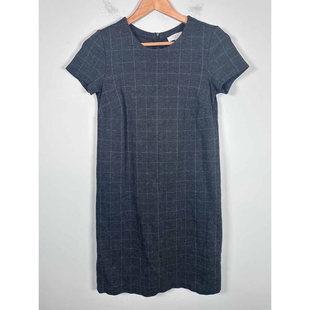Loft Glen Plaid Shift Dress Women XSP Gray Dark Academia Preppy Professional